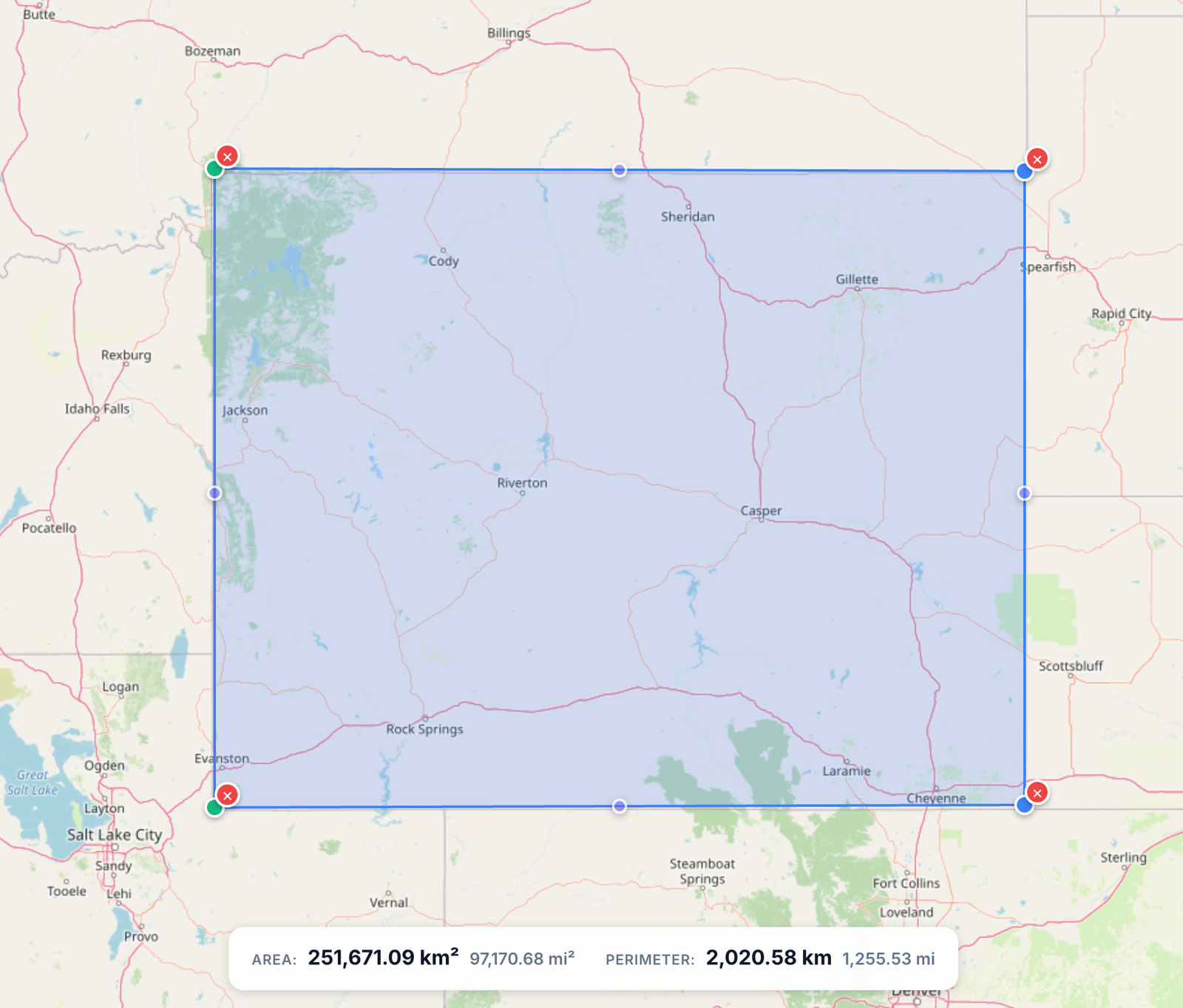 Area measurement tool interface
